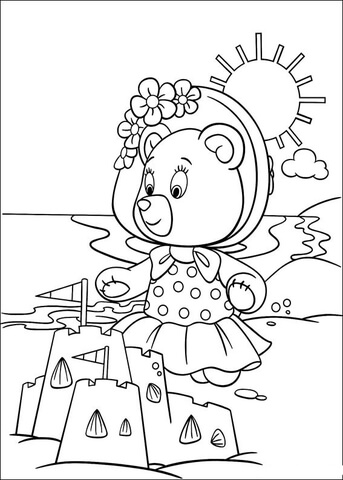 Tessie Bear Builds A Sand Castle  Coloring Page